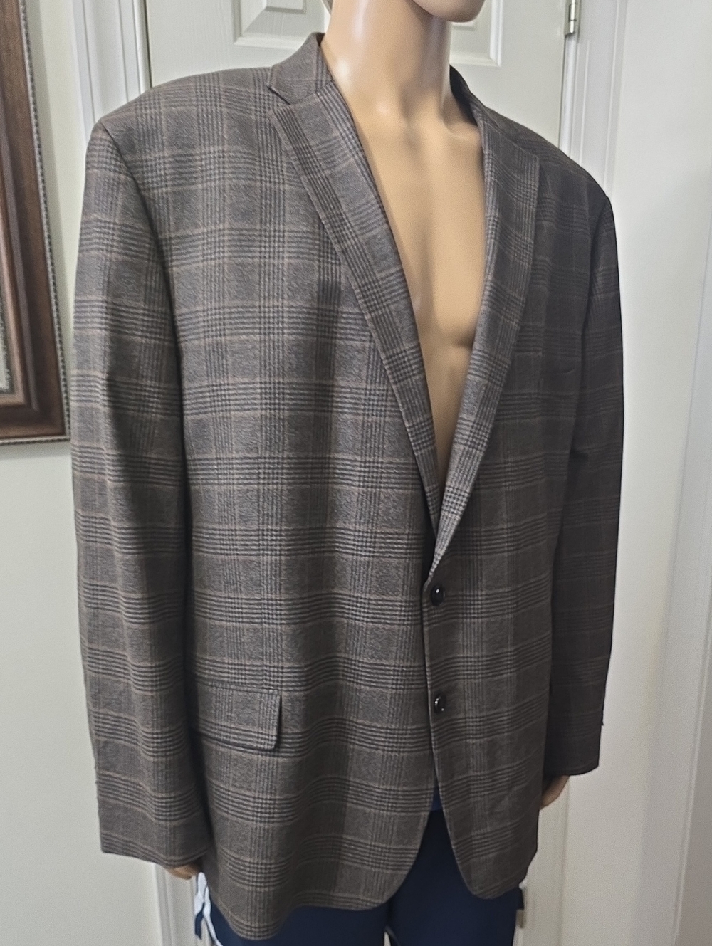 SCHAQUILLE O'NEIL MEN'S BIG & TALL BROWN PLAID SPORTS COAT JACKET SIZE 56 REG